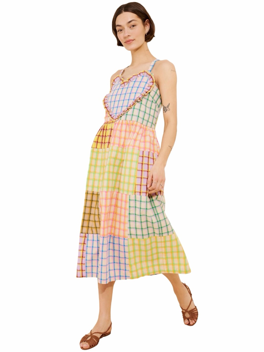 CeliaB Tahaa Pastel Patchwork Midi Dress with Heart Bodice